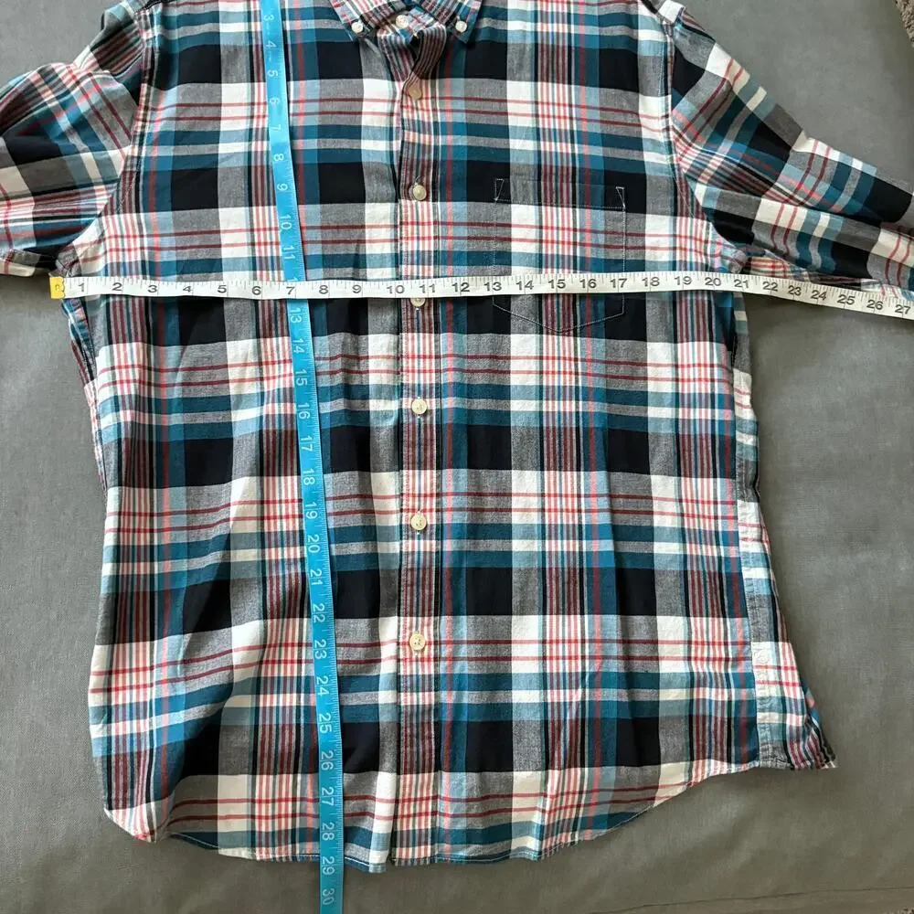 J.Crew Slim Fit Summer Plaid Button Down Shirt Cotton Mens Lg Preppy GORPCORE